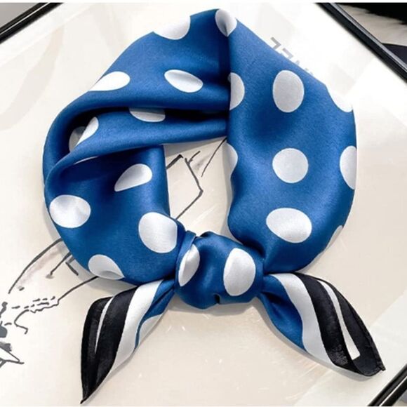 Blue Polka Dot Mulberry Silk Neck Scarf - Picture 1 of 5